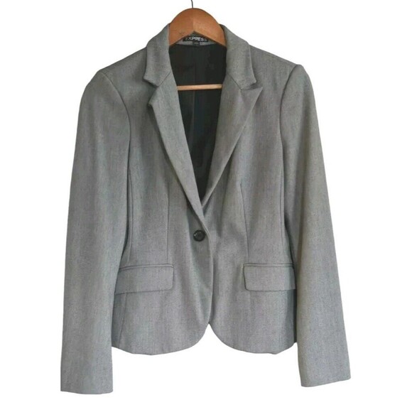 Express Blazer Women's 6 Gray One Button Front Lined Stretch Career - Picture 1 of 7